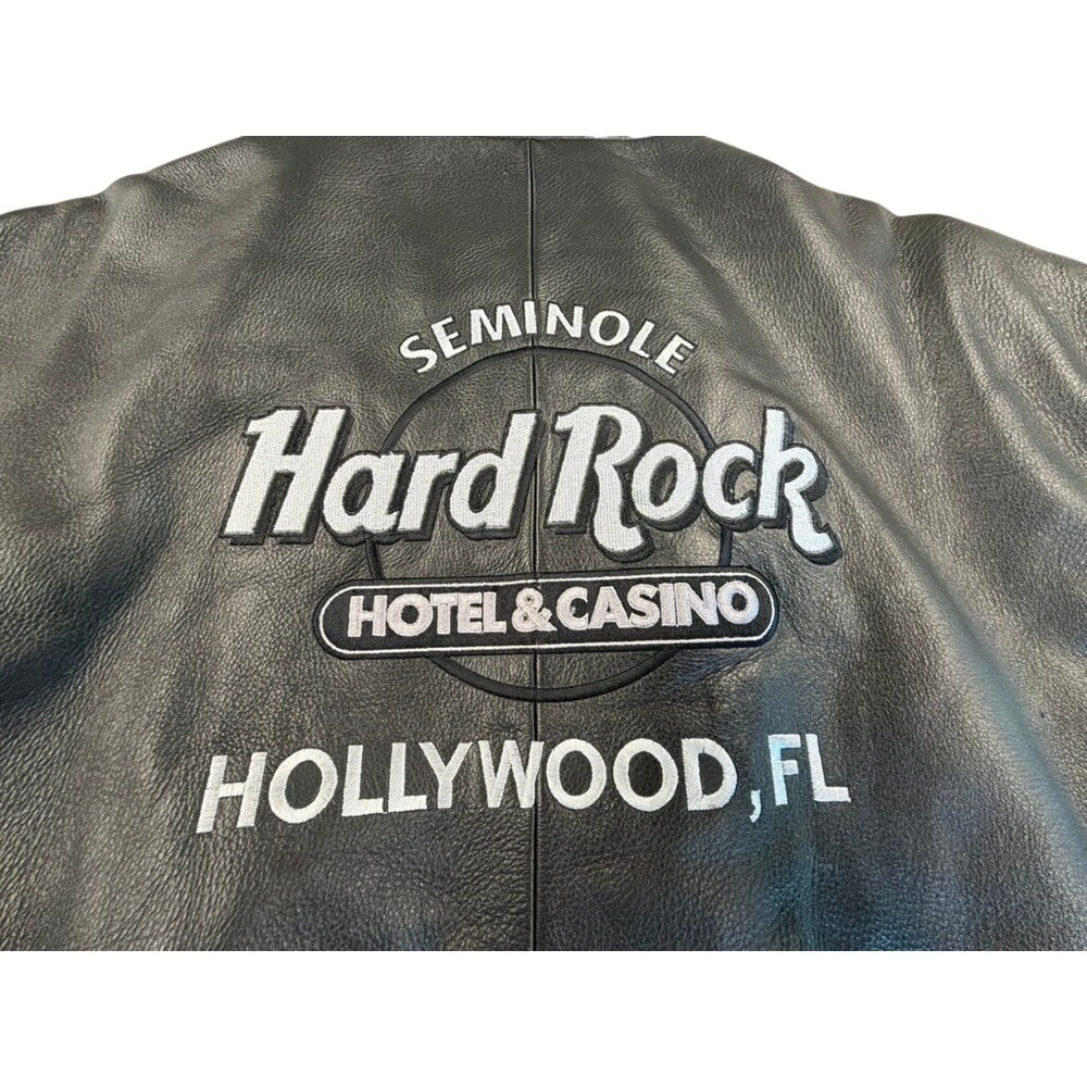 Hard Rock Hotel Casino Hollywood FL Black‎ Leather Jacket Mens 2XL Embroidered